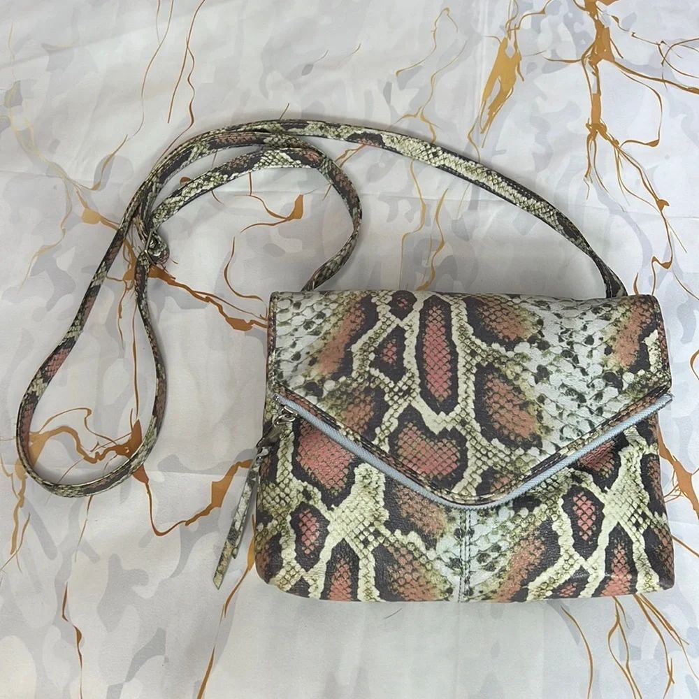 * Hobo is the original green blue pink snake leather sling crossbody handbag